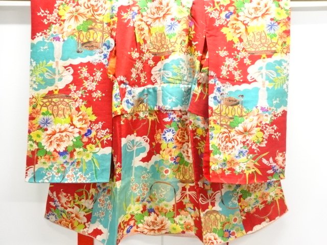 JAPANESE KIMONO / ANTIQUE HANAKAGO PATTERN KIMONO